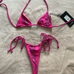 FASHION NOVA SNAKE SKIN THONG BIKINI SET XS